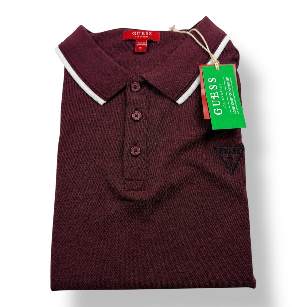 Guess Richie Polo Shirt Mens XL Burgundy Petite Syrah‎ Multi X2BP21 K9VK1 NWT